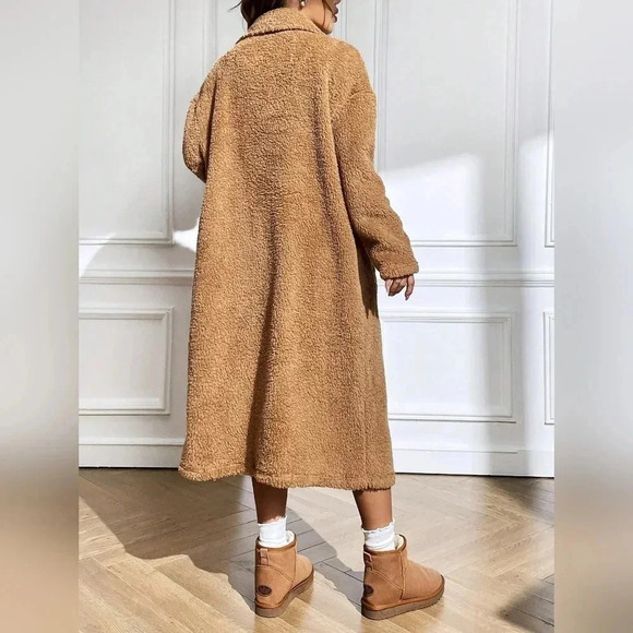 Lapel Neck Drop Shoulder Teddy Coat - Picture 6 of 7